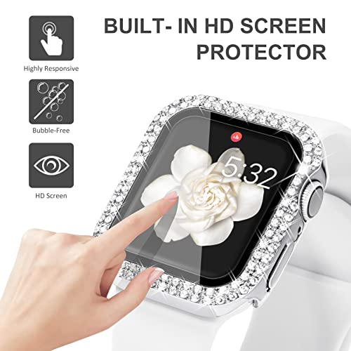 NewWays 2 Pack Compatible with Apple Watch Case 41mm Built-in Screen Protector,Women Diamond Bling Cases for iWatch Series 9 8 7,Silver/Clear - Image 3