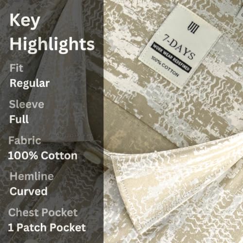 Image of 7-DAYS Men's Premium Printed Shirt - 100% Cotton, Regular Fit, Full Sleeve, with Pocket - Versatile for Formal Occasions and Casual Wear