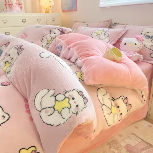 KUBERAS布団カバー冬用保温ひとり洗えてかわいいネル極細繊維吸湿発熱枕カバー保温ダブル4点セット北欧ファッション洋風・和式汎用寝具セット (デザイン8,2.0m)