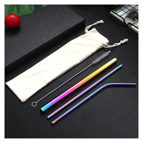 Pajitas De Acero Inoxidable Colorful Reusable Metal Straws Set 304 Stainless Steel Drinking Straws Boba Straws For Milk Bar Cocktail(Rainbow)
