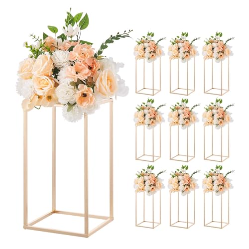 VEVOR Wedding Flower Stand 10PCS 15.75-inch Column Flower Stand Floral Stands with Acrylic Laminate Rectangular Floral Display Rack for Wedding Party Birthday Home French Gold Centerpiece Stands