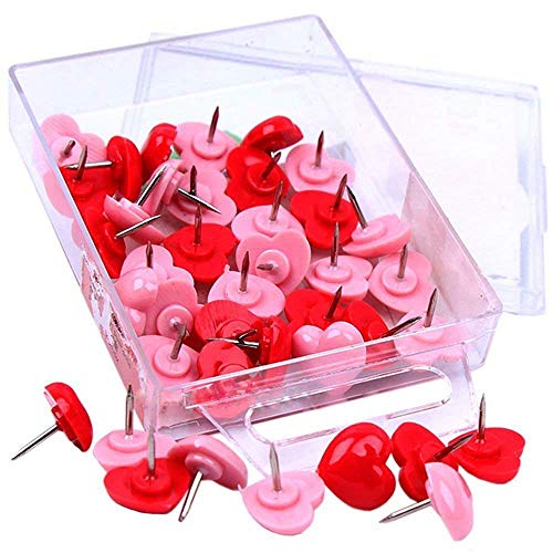 PULABO 50 punaises de coeur de coeur, punaises rouges, babillards rouges décoratifs pour panneau de liège maison et bureau lime fixe décoratifs pratiques et...
