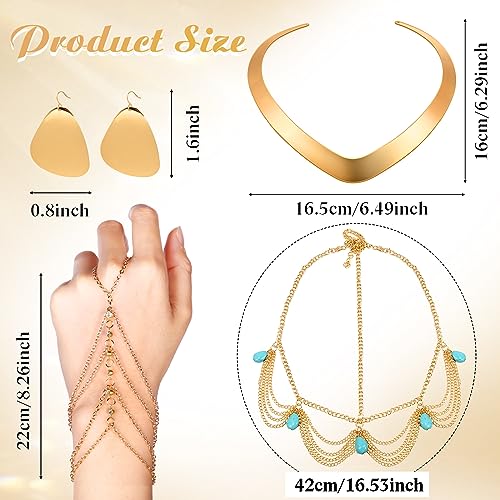 Princess Jasmine Costume Accessories Gold Choker Necklace Earring Tassel Bracelet Head Chain Halloween Arabian Princess Jasmine Jewelry Set for Women2