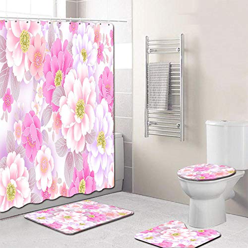 Wc Deckelbezug Stoff Duschvorhang 3D Teppiche Für Wohnzimmer 4Pcs Badematte Set Bad Teppich Toilette Home Decor Decke…