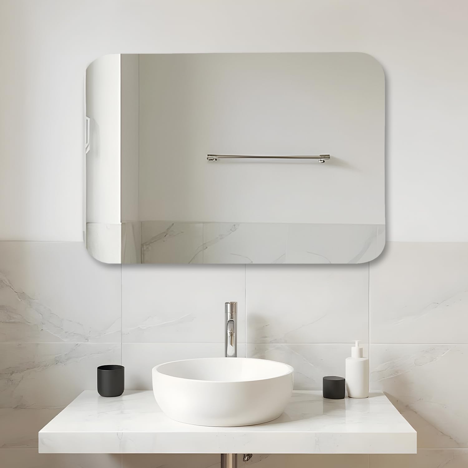 Amazon Basics Frameless Rectangular Glass Wave Wall Mount Mirror with Beveled Edges – Decorative Bathroom, Bedroom, Living Room, Dressing Room & Entryway Mirror – 44.5 x 0.4 x 30.5 cm