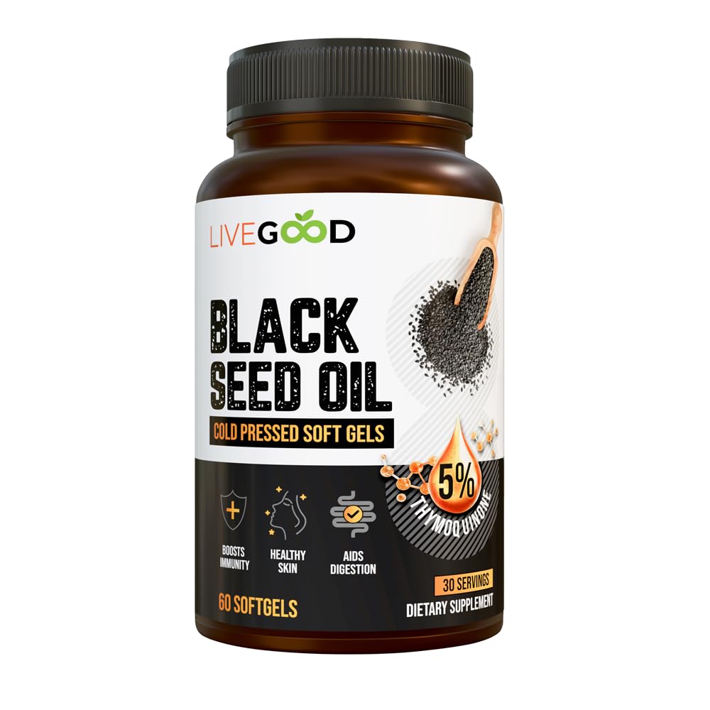 LIVEGOOD Black Seed Capsules, Cold Pressed Black Cumin Seed Supplement for Immune and Hormone Support, Blackseed Extract from Nigella Sativa (60 Count)