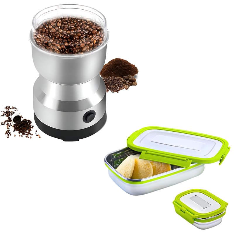 Image of Elevea 𝐂𝐨𝐦𝐛𝐨 C333 Stainless Steel Multifunctional Coffee Grinder Smash Machine and Solo Junior Stainless Steel Tiffin Lunch Box Container 𝟏𝟓 𝐘𝐞𝐚𝐫𝐬 𝐖𝐚𝐫𝐫𝐚𝐧𝐭𝐲