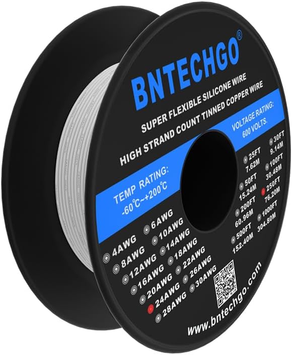 BNTECHGO 24 Gauge Silicone Wire Spool 250 ft White Flexible 24 AWG Stranded Tinned Copper Wire - Image 2