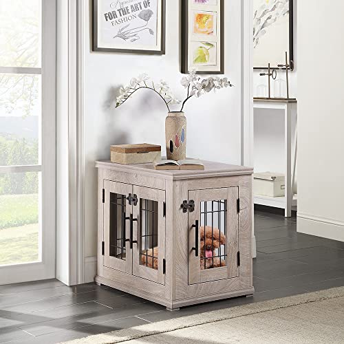 beeNbkks Furniture Style Dog Crate End Table, Double Doors Wooden Wire Dog Kennel with Pet Bed, Decorative Pet Crate Dog… - Image 4