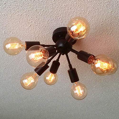 Image of Dazhuan Vintage Antique Metal 8-Light Sputnik Chandeliers Semi Flush Mount Ceiling Light Pendant Lamp Fixture with 8 Bulb Sockets