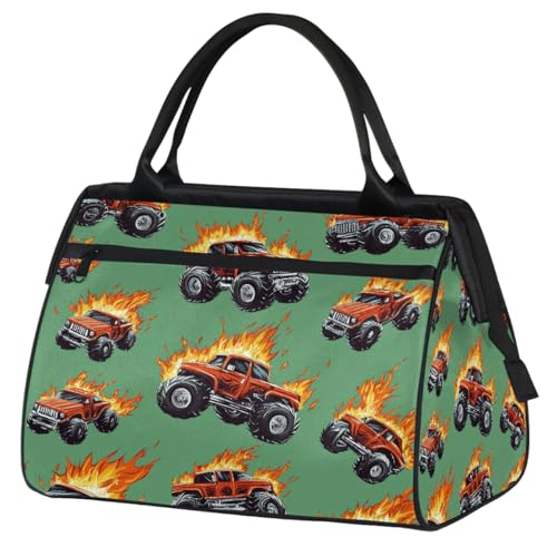 Mexpekil Bolsa deportiva con diseño de camiones de bomberos de dibujos animados, bolsa grande impermeable para viajes, para mujeres y hombres, camping, baile, yoga, fútbol y natación