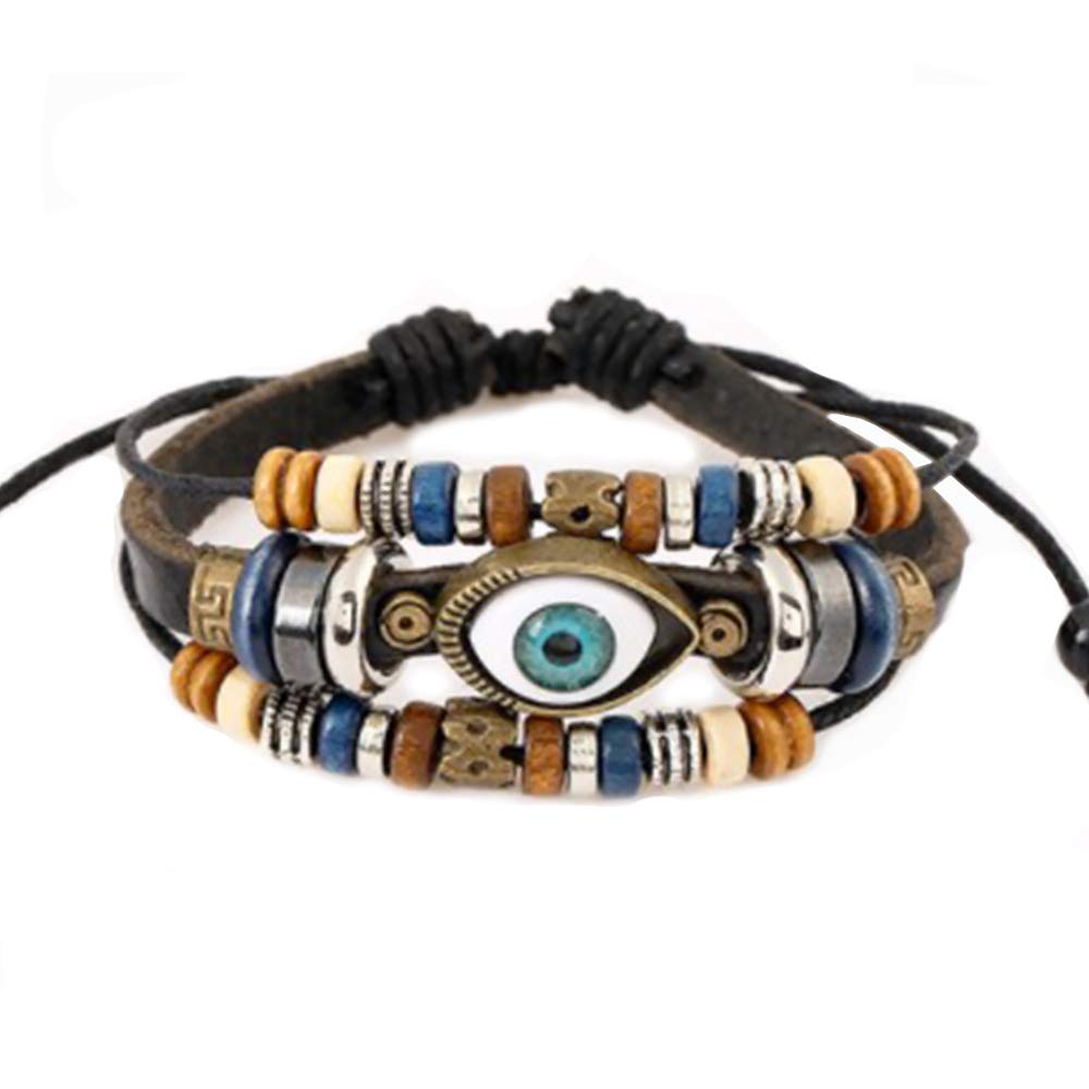 MiniJewelryHamsa Fatima Hand Evil Eye Leather Bracelets Gift for Women Girls Men Birthday Christmas Braided Adjustable Wrap Bracelets