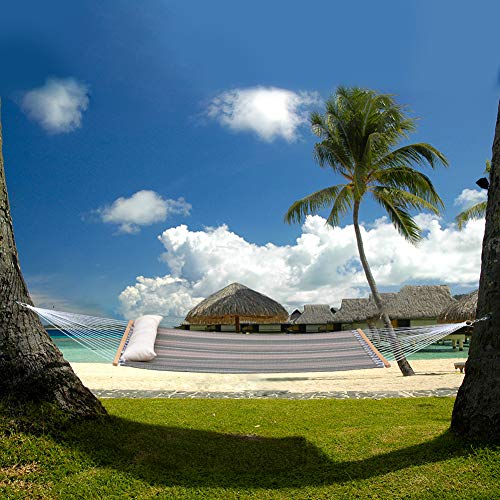 Toucan Outdoor Double Quilted Hammock With Spreader Bar And Extra Large Pillow, 2 Person Hammock With Pillow For Outdoor Outside Patio Yard, Elegant Desert Stripe #TOP6