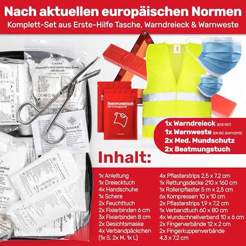 Erste Hilfe Set Auto 3in1 Norm 2026 Verbandskasten Warndreieck & Warnweste – Ansicht 2