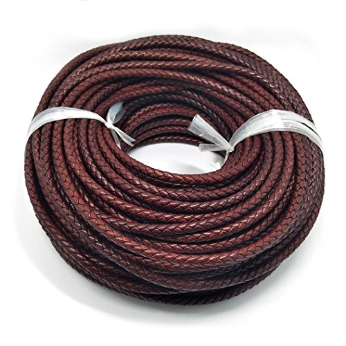 Genuine Leather Cord 5m 6.0mm Diameter Braid 100% Real Cowhide Cord fit Bracelet and Necklace DIY 18 Colors (24(6.0mm Antique Reddish Brown))