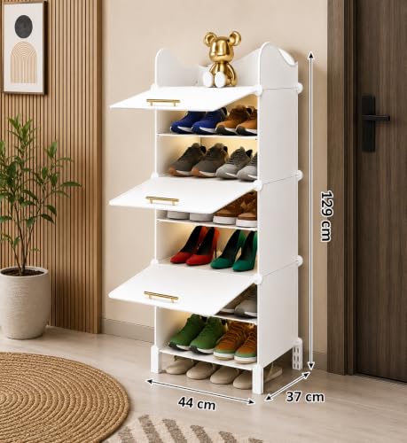 Image of LUVHOMEE Plastic Shoe Rack for Home with Door, 3-Door Shoe Storage Cabinet | 6-Shelfs for 12 Pairs | Waterproof & Portable DIY Shoe Slipper & Chappal Stand for Entryway /Bedroom [White, 6-Shelf-3-Door]