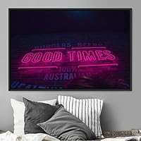 Framed Canvas Wall Art Illuminated Words 3D Industrial Inspirational Multicolor Neon Pop Art Quotes Typography Urban - 16x24 inches