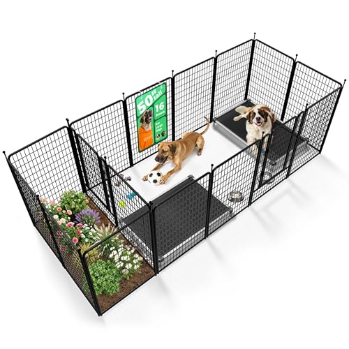 Image of FXW Rollick Unleashed Dog Playpen for Indoor, Yard, RV Camping, 50 inch 16 Panels Dog Pen with Connectors (Pack of 2) for Large Dogs, Black│Patented