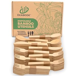 Disposable Bamboo Utensils, 200 Pack | 100% Bamboo Cutlery NOT Wooden Cutlery | Eco-Friendly Compostable Cutlery | 100% Biodegradable Utensils | 100 Bamboo forks, 50 Knives, 50 Spoons…