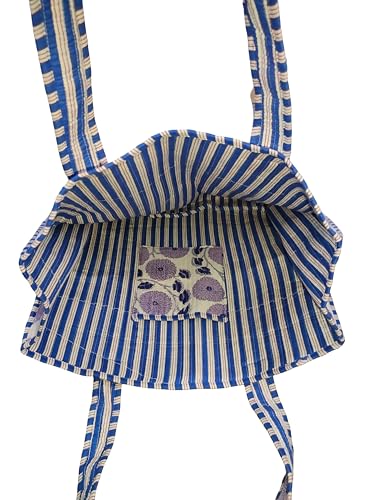 Image of Cotton Tiger Block Print Tote Bag, Indian Handmade Shopping Shoulder Bag, Unisex Market Daily Use