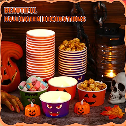 Yungyan 60 Stück Halloween-Leckerli-Snackbecher, 266 ml, Halloween-Eisbecher, Geist, Kürbis, Papierschalen, Trick or Treat Einweg-Suppenschalen für Eisbecher, Joghurt, Halloween-Partyzubehör – Bild 7