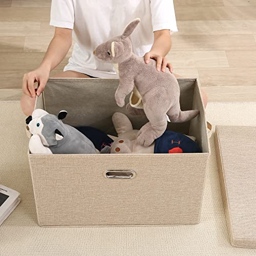 Image of HOKIPO Polyester Linen Multipurpose Storage Box With Lid For Wardrobe, Home And office, Beige, Large, Pack of 2 (Ar-4369-L*2) Rectangular
