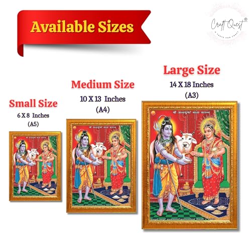 Image of Shiva & Maa Annapurna devi sitting on throne photo frame with Acrylic Glass for Kitchen (Golen, 10 X 13 Inches)