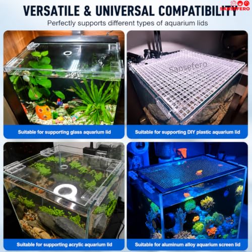 Image of SANSEFERO 5 MM Acrylic Aquarium Fish Tank Lid Cover Support Clip Clamp for Rimless Aquarium And Glass Top, Fish Tank Cover, Aquarium Hoods 6 Pieces ( White 2 Pcs Grid Divider 6 Pieces 5 MM Holder)