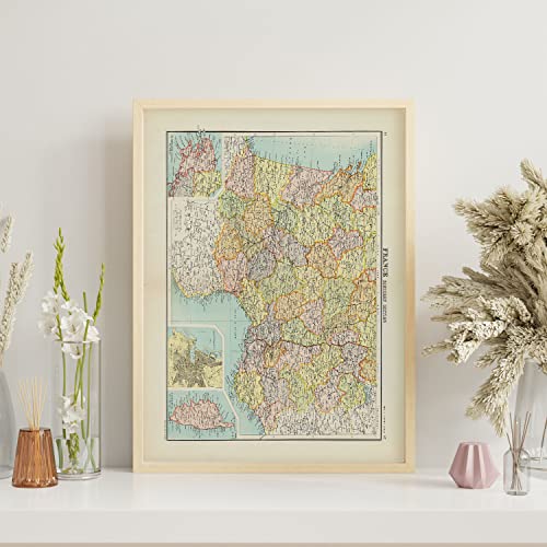 Póster de mapa vintage del Sur de Francia enmarcado en madera tamaño A3 6