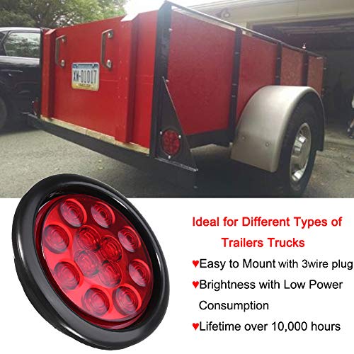 New Sun 2Pc 4" Red Led Round Trailer Tail Lights Trailer Stop Brake Tail Lights 12 Diodes Led Sealed Ip67 Waterproof Lens Plug&Play #TOP2