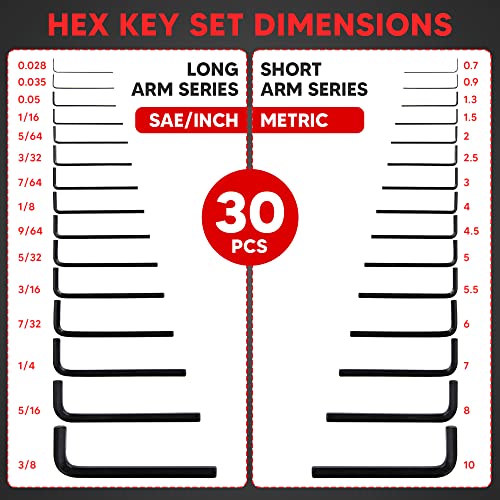 YIYITOOLS - HN-1-001 Hex Key Allen Wrench Set – 30-Piece Industrial Grade Set Tools, 1/20-3/8 inches, 1.27-10 mm, Black and Silver - Thumbnail 2