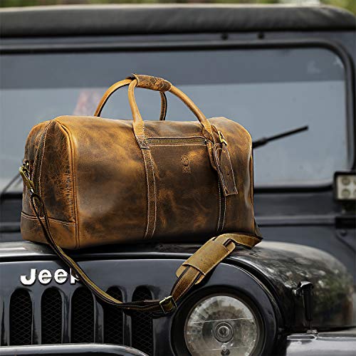 Leather Travel Duffel Bag - Airplane Underseat Carry On Bags By Rustic Town (Medium, Brown) #TOP5