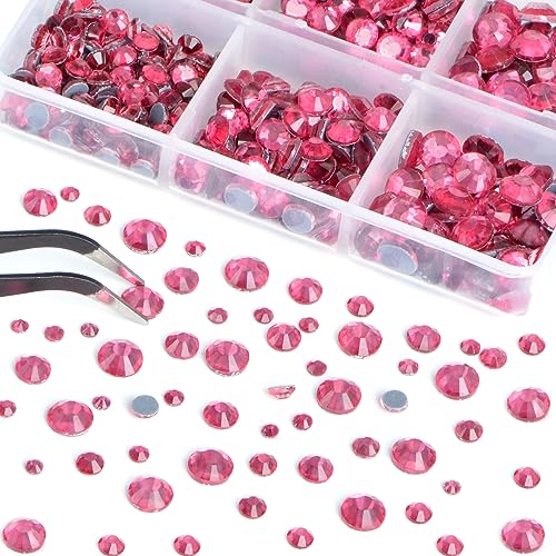 Image of Bymitel Hotfix Crystal Rhinestones Round Gems for Crafts,Mixed 6 Sizes with Wax Pencil Kit, Rose 1.6-6.3mm SS4-SS30 /8000pcs