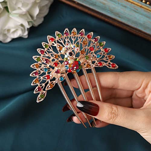 Casdre Crystal Bride Wedding Hair Comb Gold Bridal Side Comb Hair Piece Evening Party Hair Accessories For Women And Girls (E Colorful) #TOP19