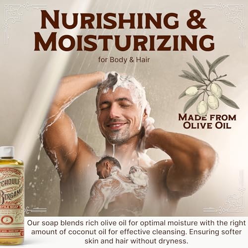 Image of Carolina Castile Soap Patchouli Bergamot Scented Castile Soap - Certified Organic, High Olive Oil Content, Non-Drying, Made with Organic Oils, Concentrated Natural Soap for Men and Women