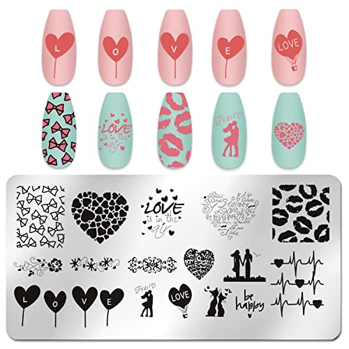 Silpecwee 6 Pieces Valentine's Day Nail Stamp Nail Stamping Plate Holiday Heart Nails Design Nail Stencils Nail Art Template Nail Polish Stamp Tools Nail Art Accessories For Acrylic Nails #TOP2
