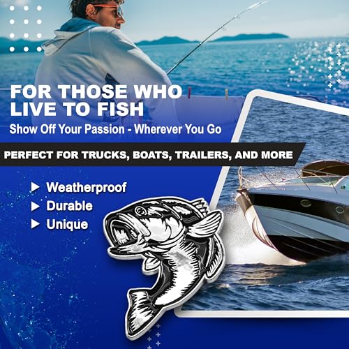 Image of Bass Emblem 3D Fish Badge - Custom Car Sticker for Car, Truck, SUV, Trunk, Hood, Fender - Set of 2 (Chrome)
