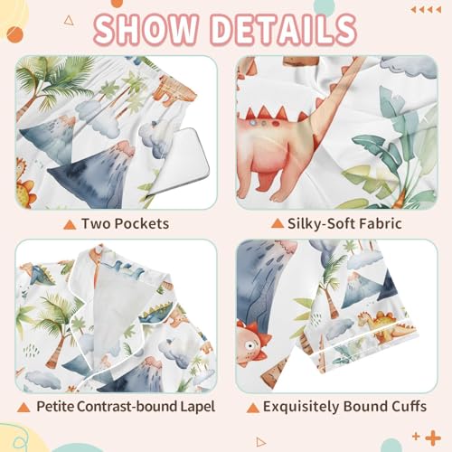 senya Mountain Dinos Satin Summer Pajama Sets Silk Short Sleeve Button Down Sleepwear3