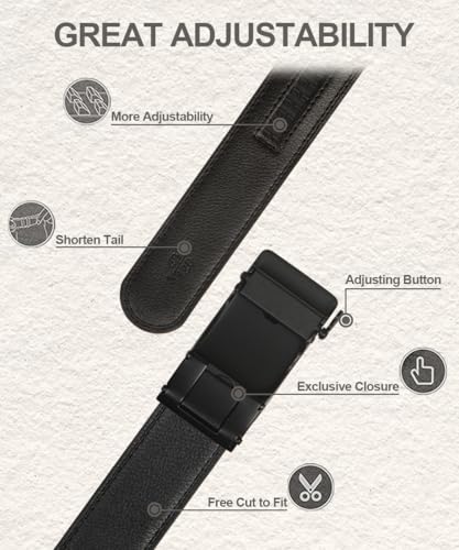 Ratchet Belts for Men Black Leather 1.38" Adjustable Mens Belt for Jeans Pants Dress Casual Work Golf, Cut To Fit2