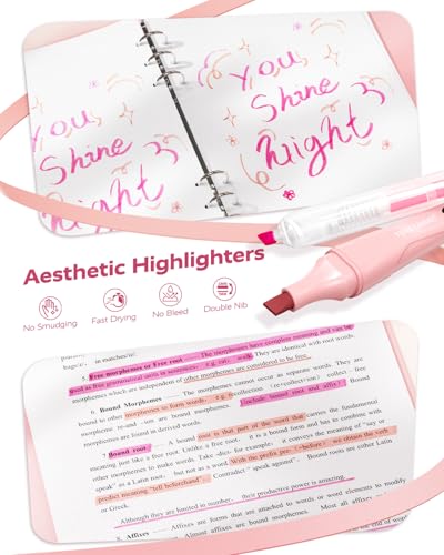 Image of Four Candies Aesthetic School Supplies Gel Pens with Black Correction Tapes, Pastel Highlighters, Mechanical Pencils, Sticky Notes, Bible Study Supplies, Stationery with Case, Pink