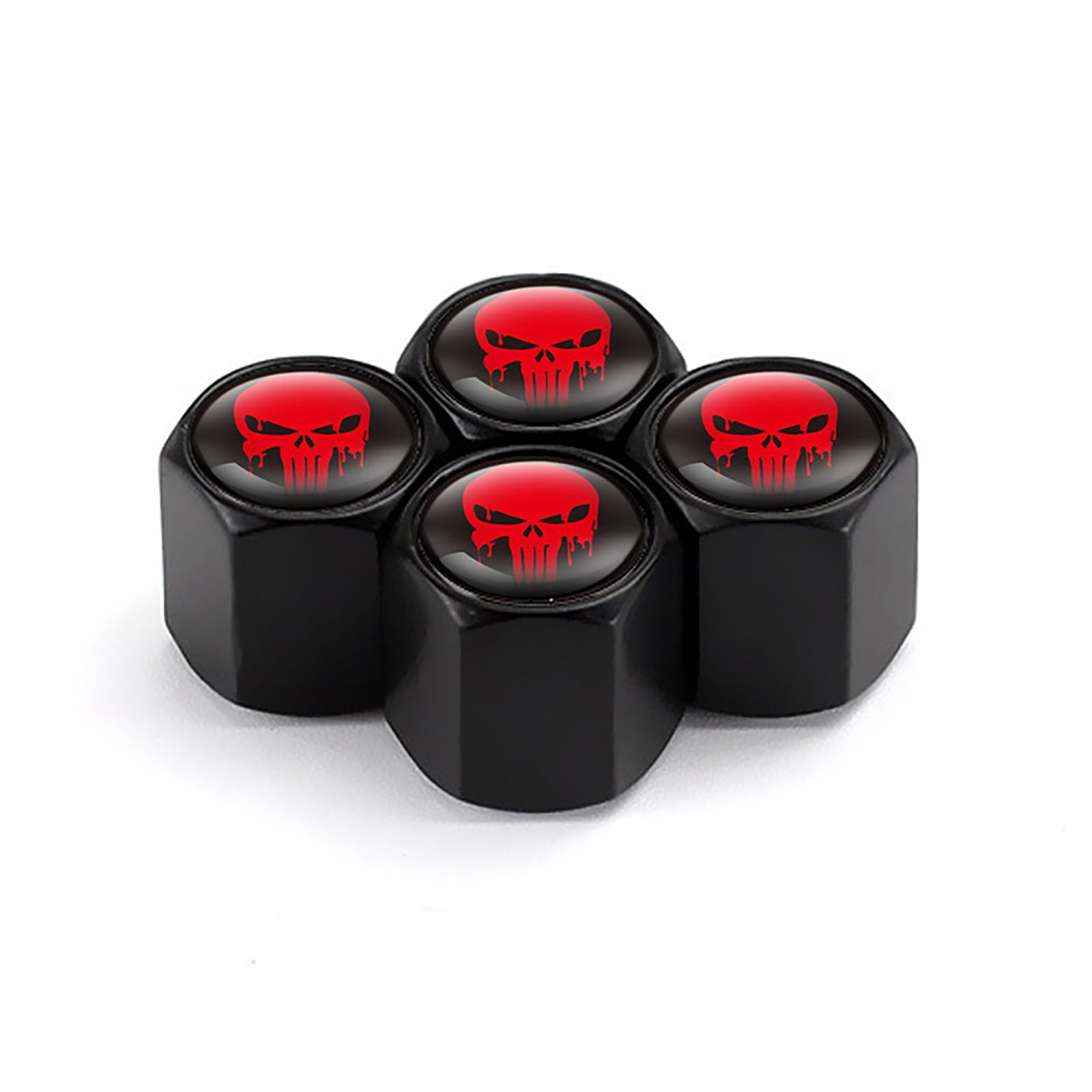 4 PCS Skull Tire Valve Caps, Valve Caps Modification, Car Tire Valve Stem Decoration, Universal for Cars (Black & Red)