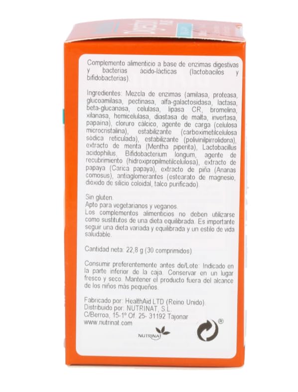 Digeston Plus Health Aid 30 comprimidos | Enzimas digestivas veganas con probióticos, piña, papaya y cloruro | Apoyo digestivo con enzimas, bacterias beneficiosas y confort intestinal