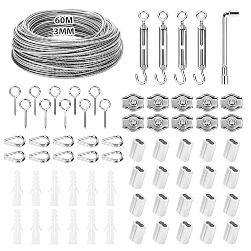 KOMABLEN 60M 3mm Drahtseil, 304 Edelstahl Stahlseil, Pvc...