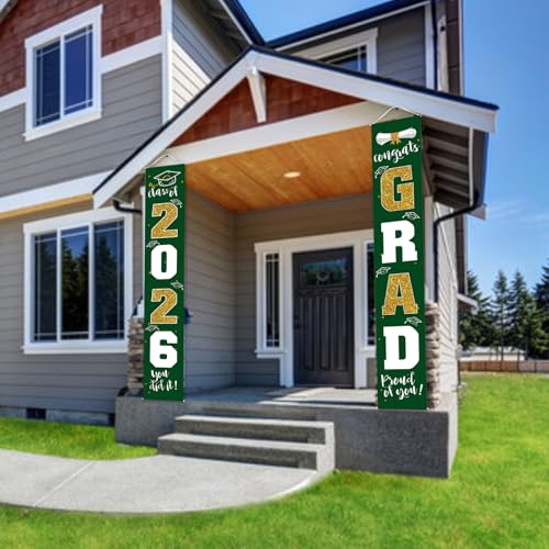 Image of Graduation Decorations 2026 Banner Porch Sign Green Gold for Class of 2026 Graduates Party Supplies