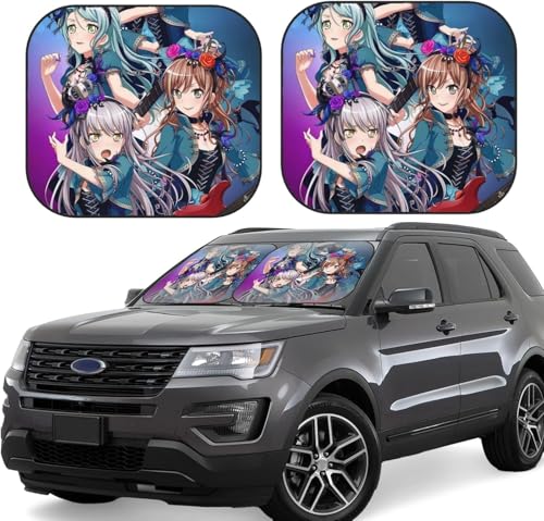 バンドリ ガルパ Roselia ロゼリア (3) 車用サンシェード サンバイザー 日よけ 紫外線対策 カーサンシェード 四季兼用 車用品 折畳み 便利 遮光 断熱 吸盤4個付