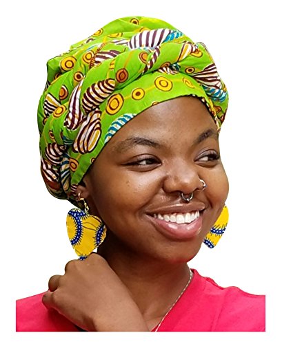 Bright-green African Print Ankara Modu Hat Pre-tied Head Wrap2