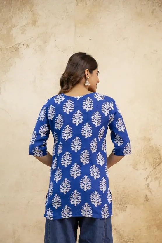 Image of Women's Short Kurti in Multicolor Rayon Cotton Blend | Ladies Ethnic Tunic | Office
