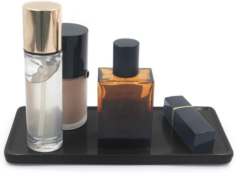 Floatant Ceramic Bathroom Sink Tray - Small Rectangle Kitchen Organizer for Jewelry, Towel, Candles, Soap, Perfume - Decoration for Tub, Restroom, Toilet - Small Black 7.9" x 3.5" x 1.2" Black