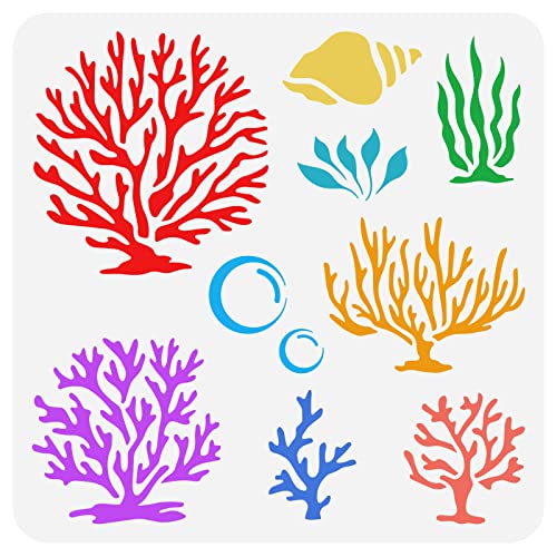FINGERINSPIRE Sea Coral Wall Stencil 30x30cm Reusable Seaweed Corals ...