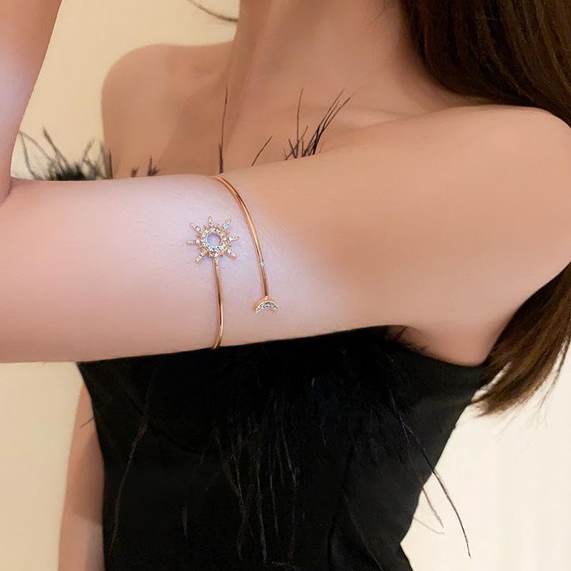 Gold Arm Cuff for Women Upper Open Cuff Wrap Bracelet Adjustable Sun Moon/Leaf/Butterfly Chain Upper Arm Band Armlet Summer Minimalist Jewelry3